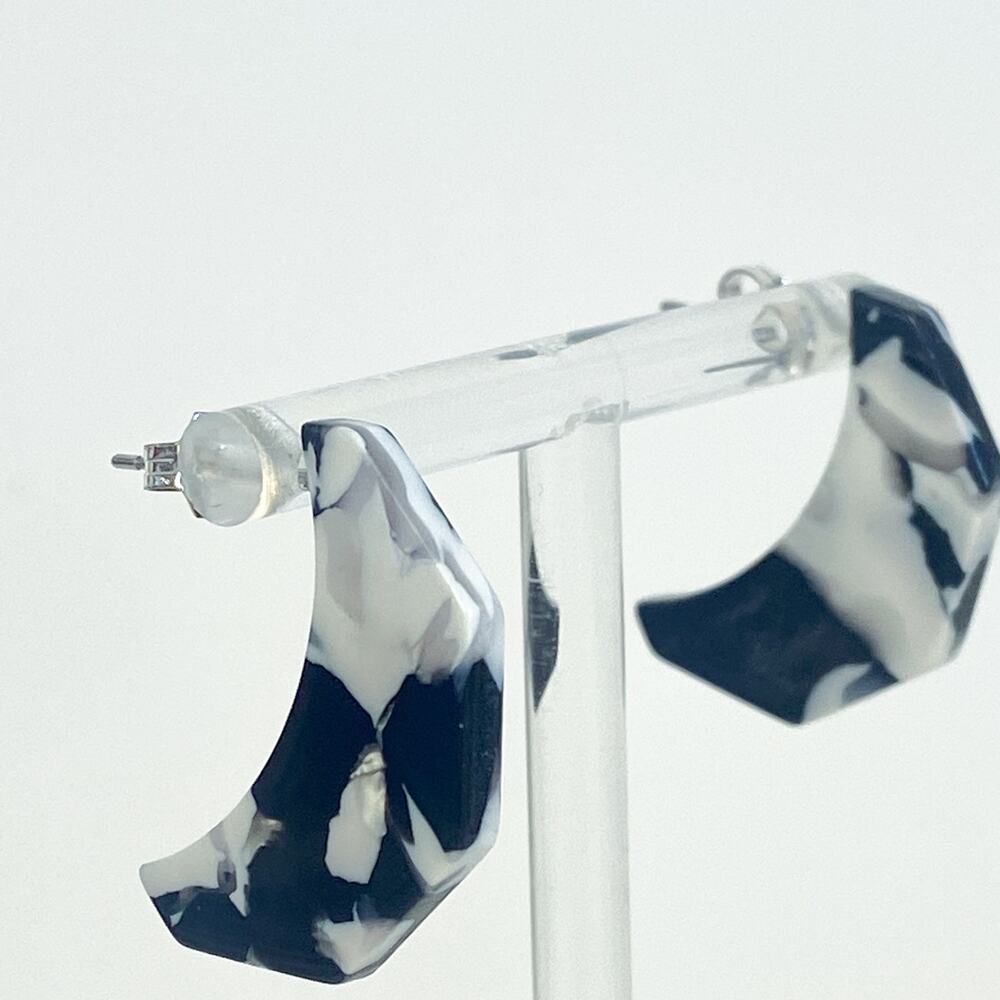 Vintage Acetate 80s Earrings Push Back Black and White Cow Print